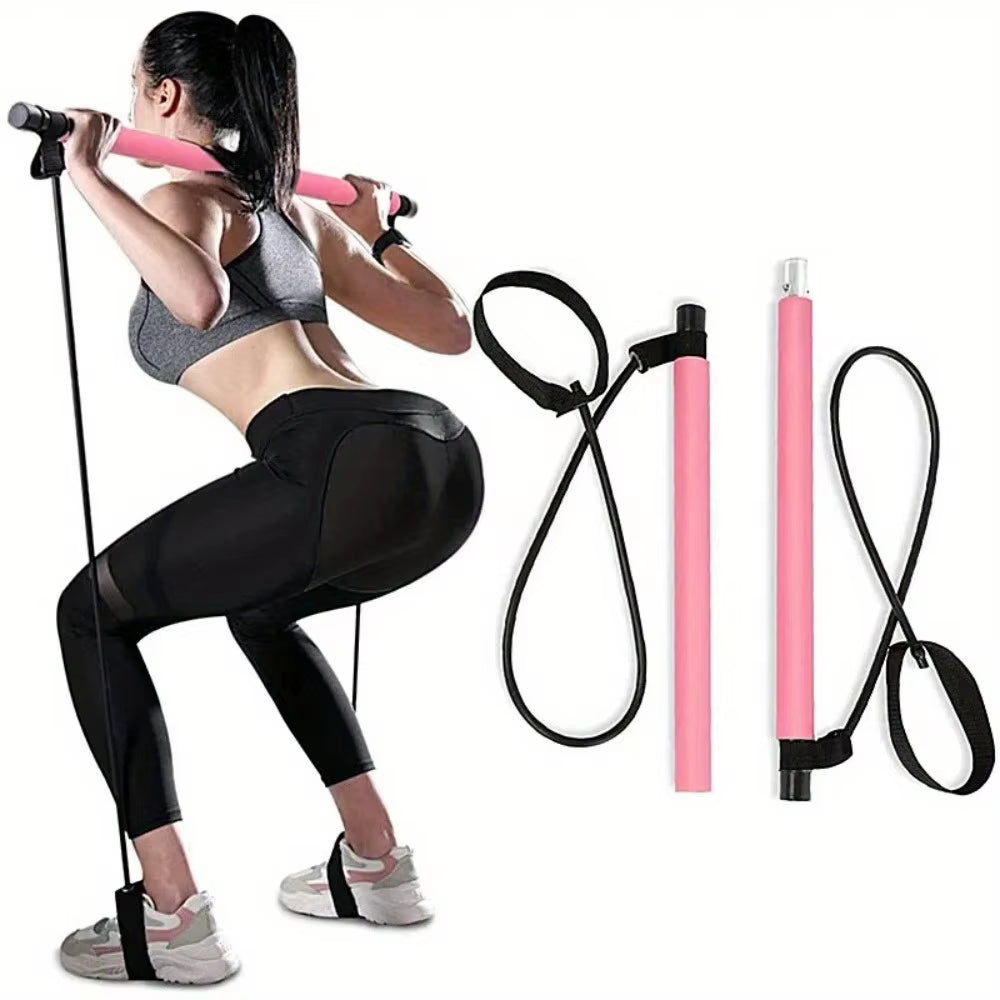 1PCS Portable Yoga Pilates Stick with Resistance Belt Home Gym Muscle Fitness Stretching Exercise Body Exercise